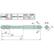 TSF1.M6х0,75.6H.DIN374.TiN.M35 Метчик М6х0,75 для глухих отверстий, DIN374, с покрытием TiN