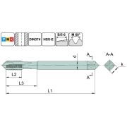 TSP1.M5х0,5.6H.DIN374.TiN.M35 Метчик М5х0,5 для сквозных отверстий, DIN374, с покрытием TiN