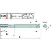 TSP1.M8х1,25.6H.DIN371.TiN.M35 Метчик М8х1,25 для сквозных отверстий, DIN371, с покрытием TiN